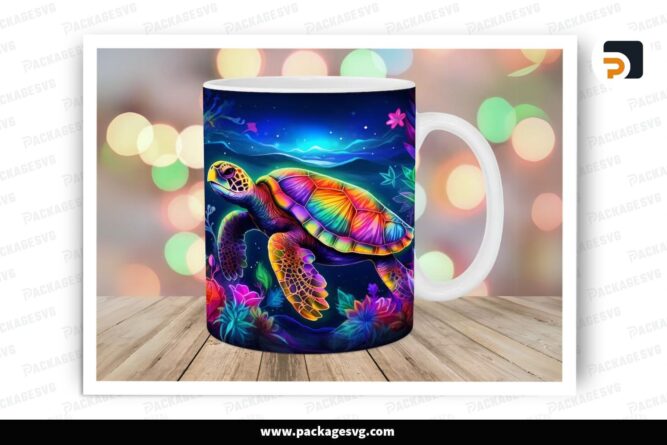 Colorful Neon Turtle Sublimation, 11oz 15oz Skinny Mug Wrap LRE861T5 (1)