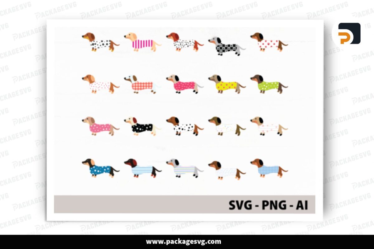 Colorful Weiner Dogs SVG Bundle, 20 Designs Free Download