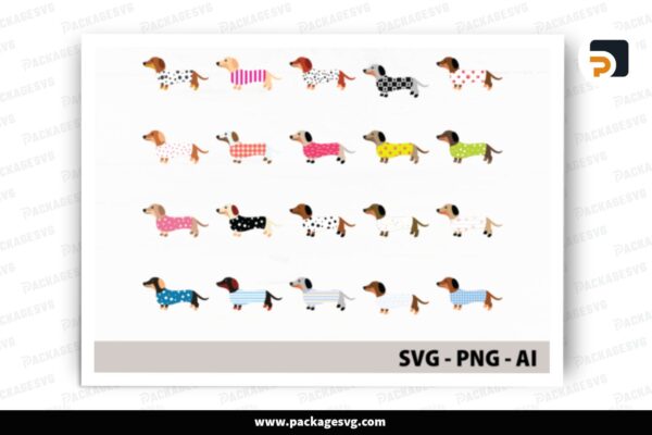 Colorful Weiner Dogs SVG Bundle, 20 Designs Free Download