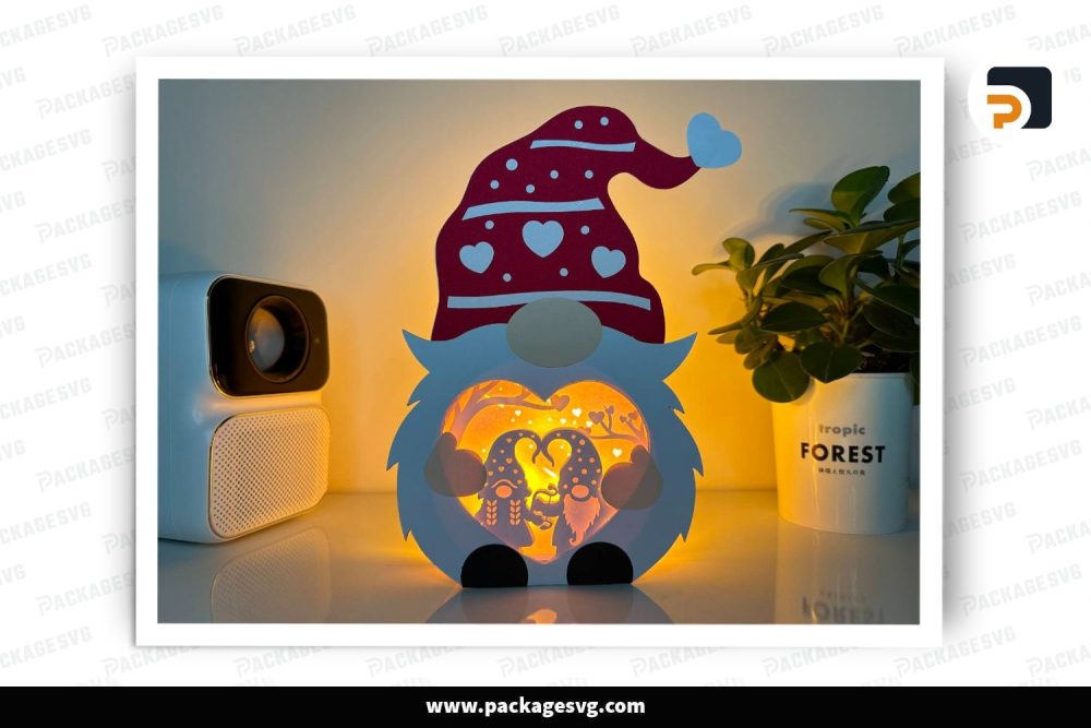 Couple Gnome Heart Lantern, Valentine SVG Paper Cut File (2)