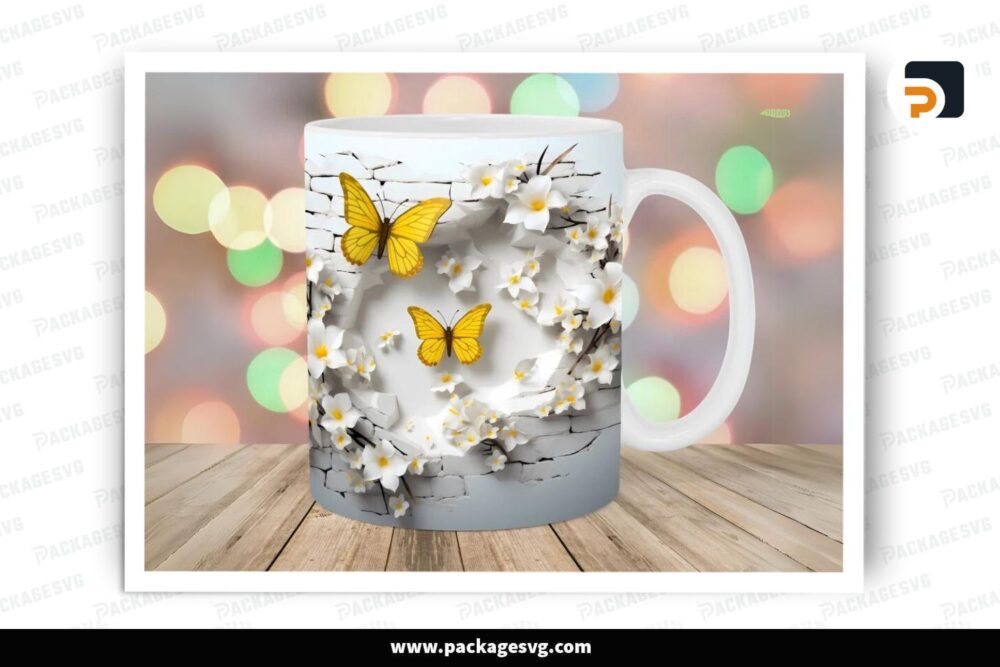 Crack In A Wall Butterflies Sublimation, 11oz 15oz Skinny Mug Wrap (2)