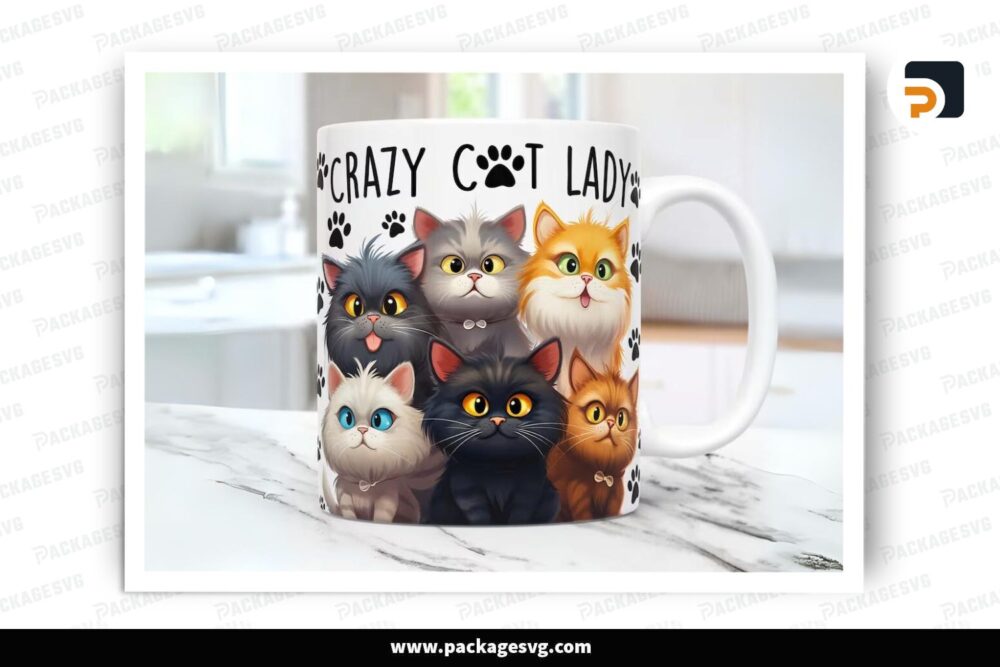 Crazy Cat Lazy Sublimation Design, 11oz 15oz Skinny Mug Wrap (2)