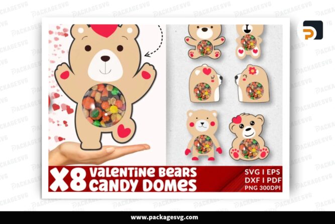 Cute Bear Candy Holder SVG Bundle, 8 Valentine SVG Paper Cut Files (2)
