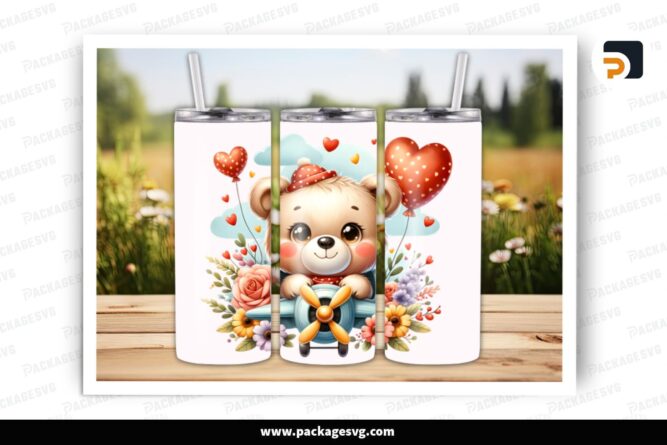 Cute Bear Valentine Sublimation Design, 20oz Skinny Tumbler Wrap LRQ5YZ1V (2)