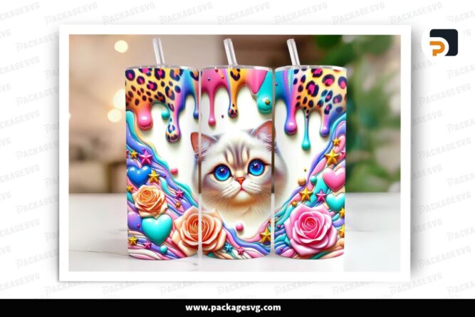 Cute Cat Sublimation Design, 20oz Skinny Tumbler Wrap (2)