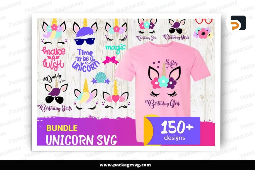 Cute Unicorn SVG Bundle, 150 Design Files LRVDN4V7 (6)