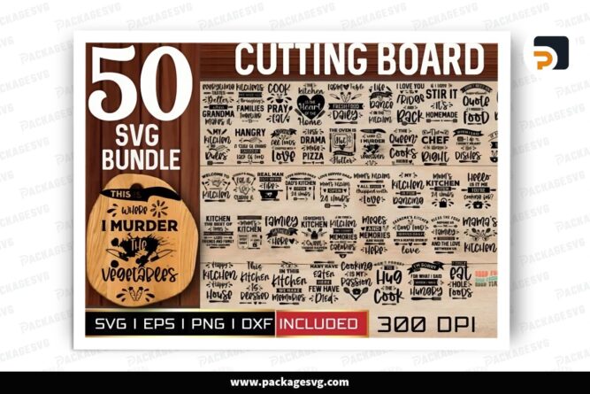 Cutting Board SVG Bundle, 50 Kitchen Design Files LR4FN6MU (2)