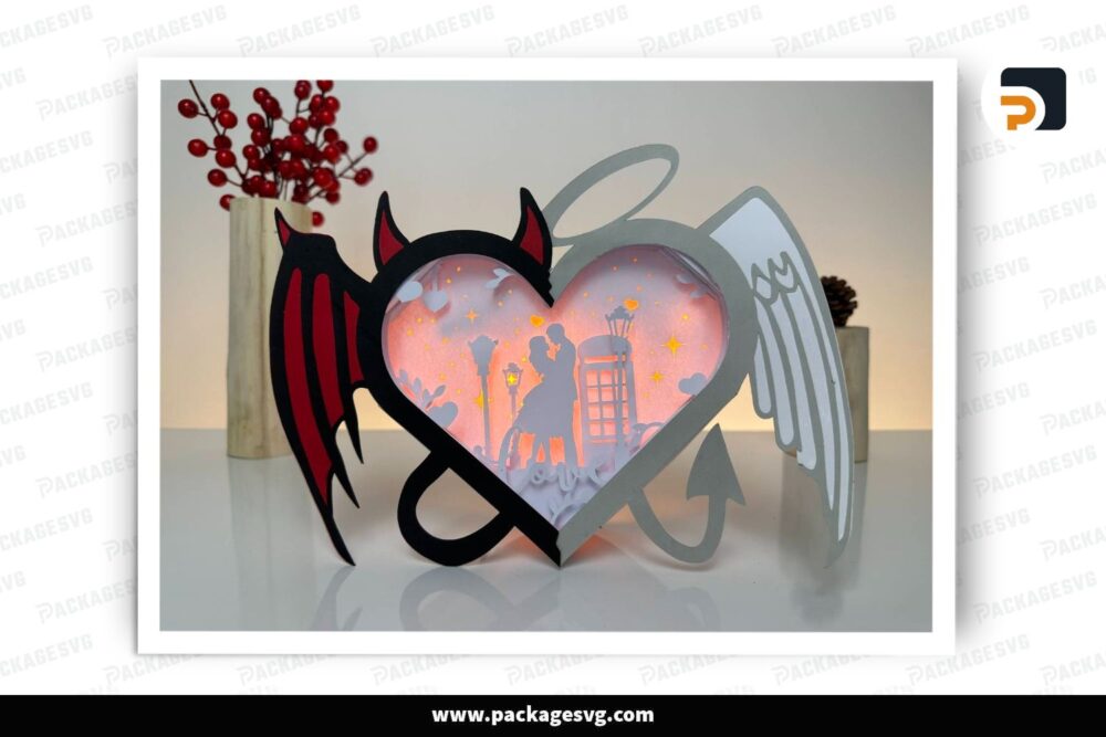 Dating Couple Heart Lantern, Valentine SVG Paper Cut File (2)