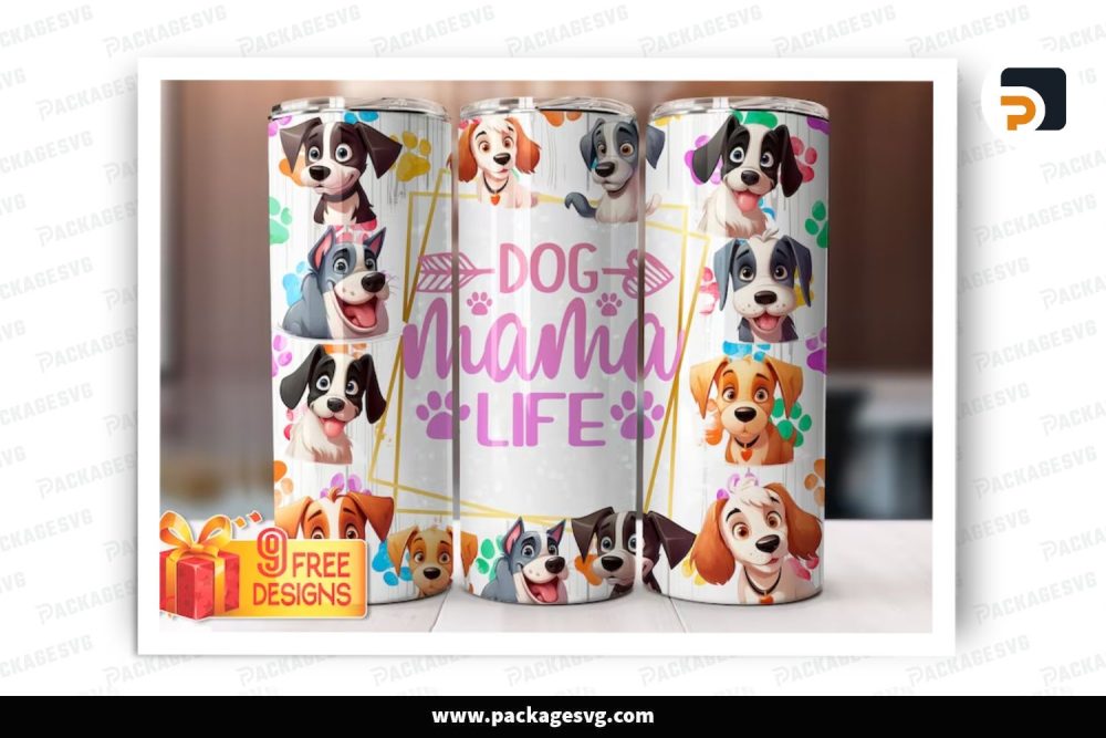 Dog Mama Life Sublimation Design, 20oz Skinny Tumbler Wrap (2)