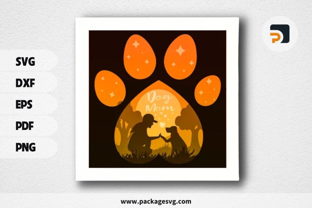 Dog Mom Paw Print Lightbox, SVG Paper Cut File (2)