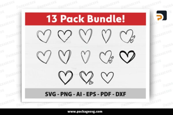 Doodle Heart Love SVG Bundle, 13 Valentine Designs Free Download