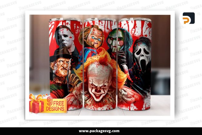 Freddy IT Pennywise Sublimation Design, 20oz Horror Movies Skinny Tumbler Wrap (2)