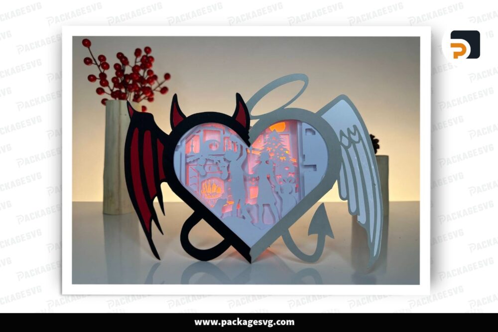 Happy Family Heart Lantern, Valentine SVG Paper Cut File (2)