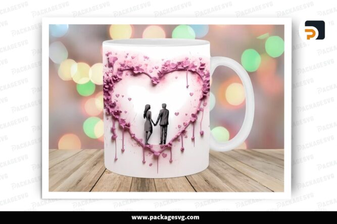 Heart Couple Sublimation Design, 11oz 15oz Valentine Skinny Mug Wrap (2)
