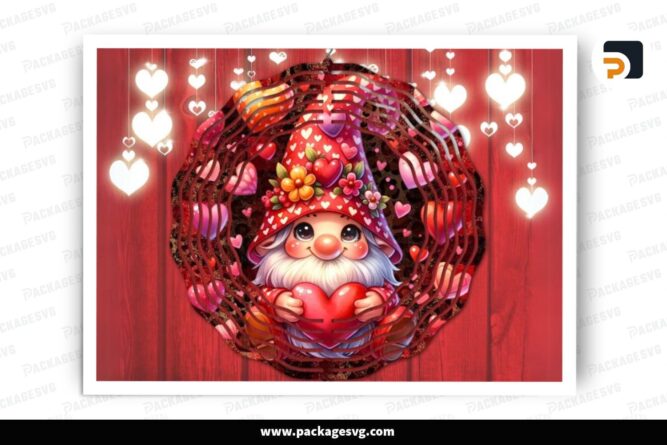 Heart Gnome Wind Spinner PNG, Valentine Sublimation Design (1)