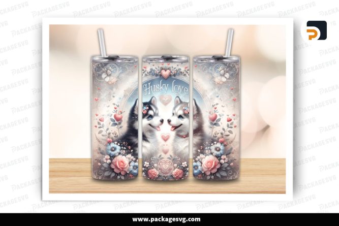 Husky Love Pet Sublimation Design, 20oz Valentine Skinny Tumbler Wrap (2)