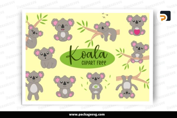 Koala Clipart SVG Bundle, 10 Designs Free Download