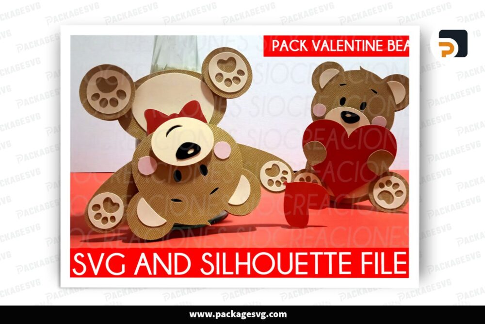 Layered Valentine Bear SVG Bundle, 2 Design Cut File