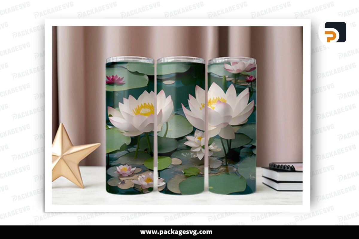 Lotus Flowers Sublimation, 20oz Skinny Tumbler Wrap Free Download