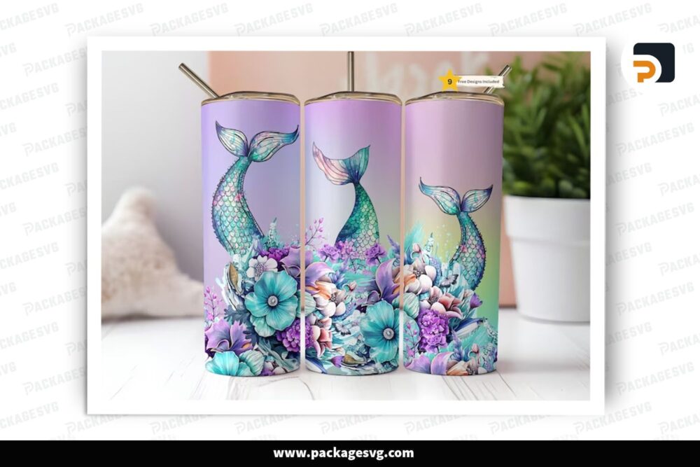 Mermaid Tails Sublimation Design, 20oz Skinny Tumbler Wrap (1)