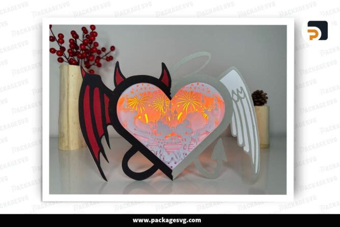 Mickey And Minnie Heart Lantern, Disney Valentine SVG Paper Cut File (2)