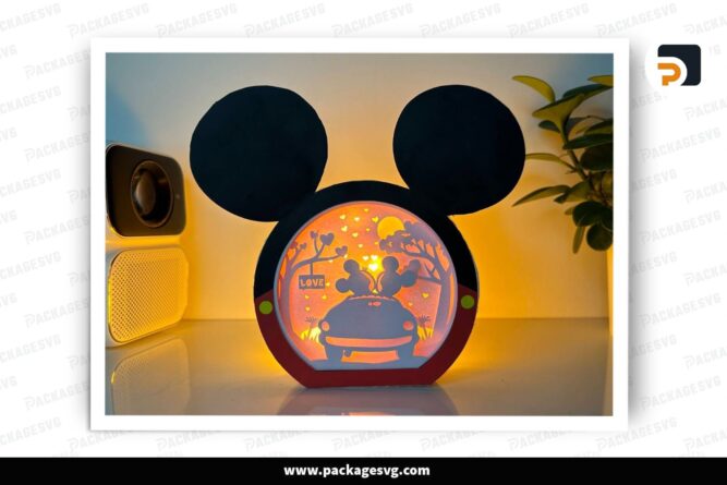 Mickey Minnie Love Car Mouse Lantern, Disney Valentine SVG Paper Cut File (2)
