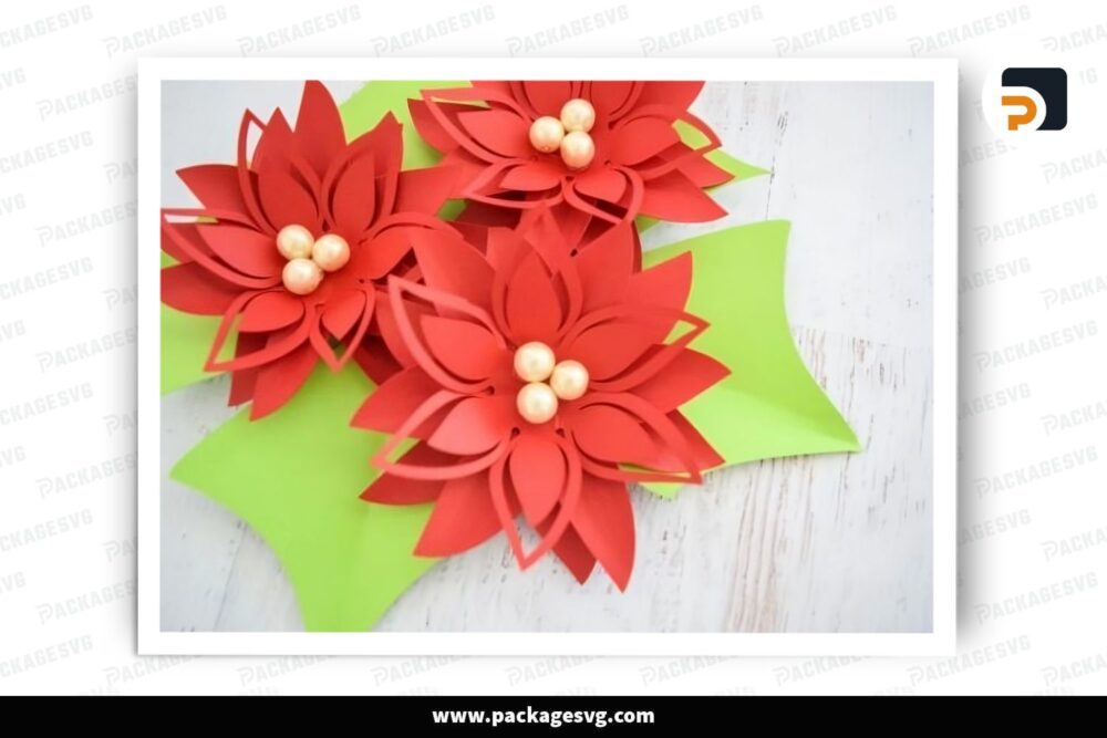 Mini Poinsettia Flower Template, Christmas SVG Paper Cut File LREFNAKJ (2)
