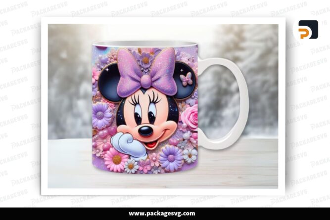Minnie Flower Sublimation Design, 11oz 15oz Skinny Mug Wrap (2)