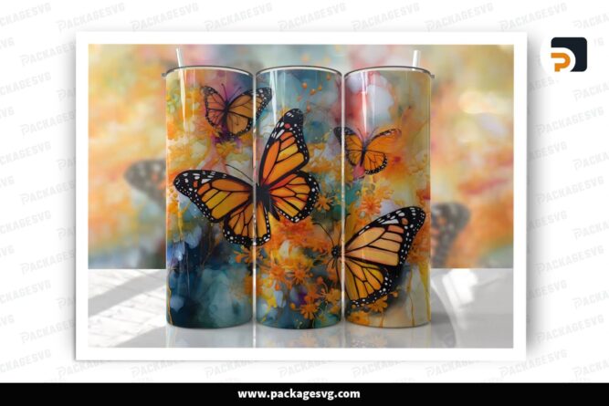 Monarch Butterfly Sublimation Design, 20oz Skinny Tumbler Wrap (2)