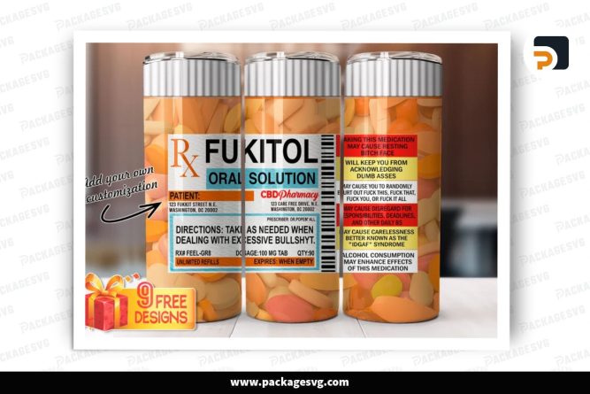 Orange Fukitol Prescription Sublimation Design, 20oz Skinny Tumbler Wrap (2)