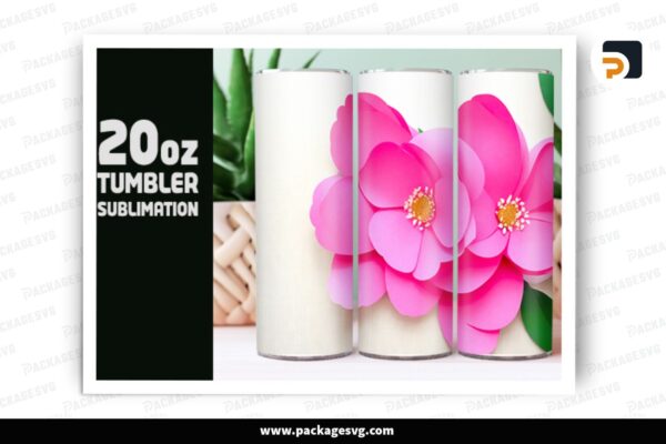 Pink Flower Sublimation, 20oz Skinny Tumbler Wrap Free Download