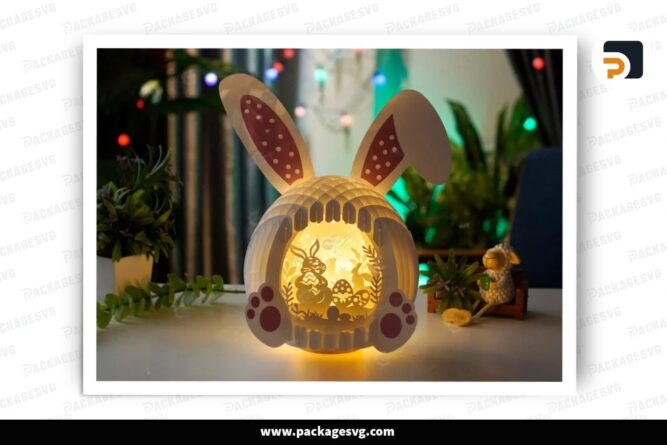 Rabbit Holding Egg Pop Up, Easter SVG Paper Cut File (1)