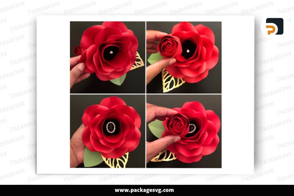 Red Rose Flower Template, SVG Paper Cut File LRFR3ORV