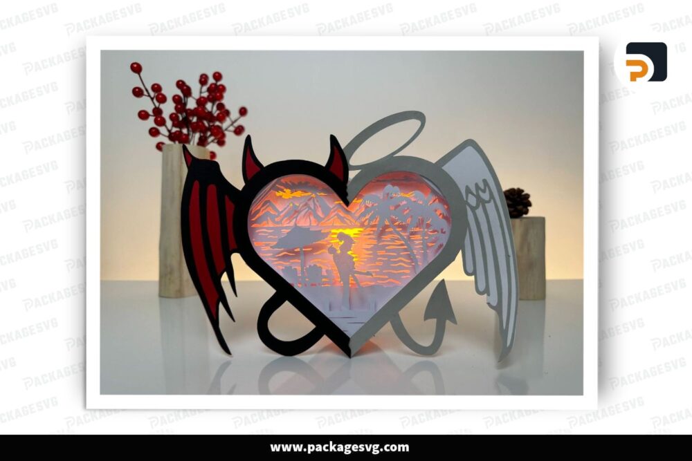 Romantic Couple Beach Heart Lantern, Valentine SVG Paper Cut File (2)