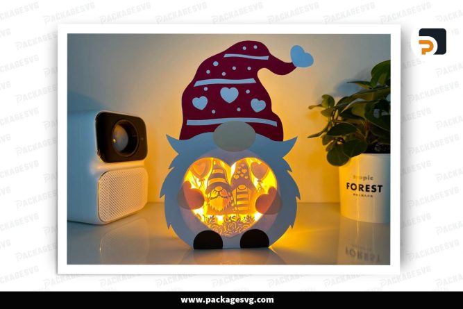 Rose Gnome Heart Lantern, Valentine SVG Paper Cut File (2)
