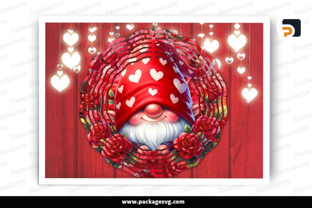 Rose Gnome Wind Spinner PNG, Valentine Sublimation Design (2)