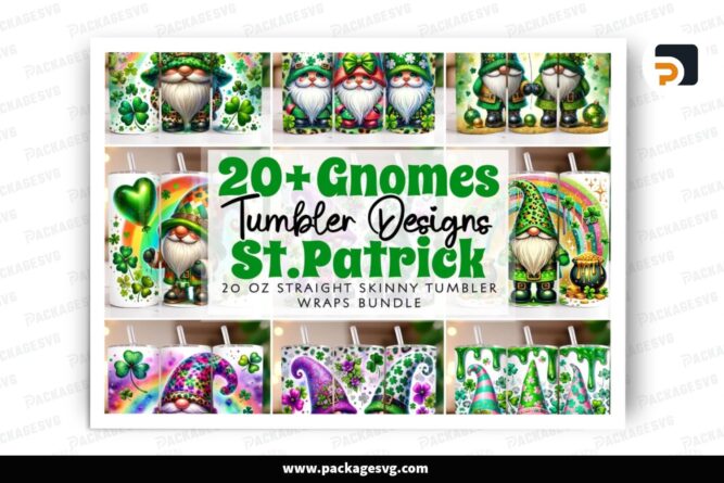 St Patrick's Gnomes Sublimation Design Bundle, 20 Skinny Tumbler Wrap (4)