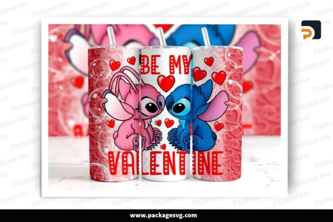 Stitch Valentine Sublimation Design, 20oz Love Skinny Tumbler Wrap (1)