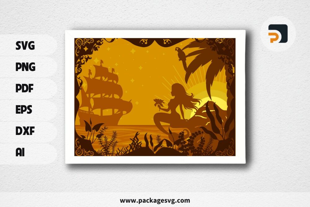 Sunset Mermaid Beach Lightbox, SVG Paper Cut File LQX9LZAX (1)