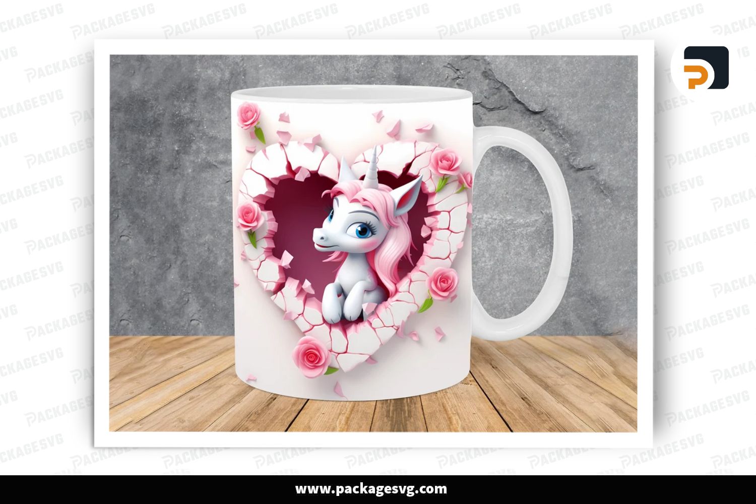 Unicorn Flowers Sublimation Design, 11oz 15oz Valentine Skinny Mug Wrap (1)