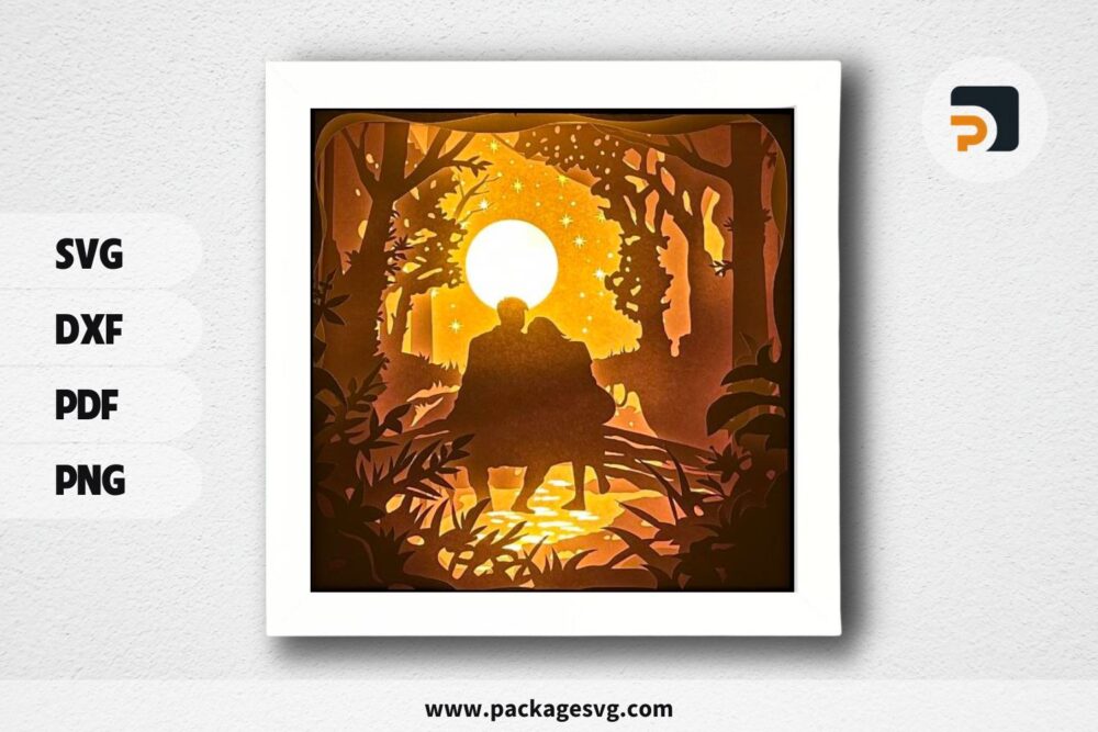 Couple In The Jungle Lightbox, Valentine Night SVG Paper Cut File LRRJLLNG