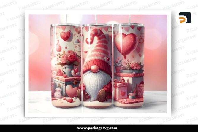Valentine Gnome 2 Sublimation Design, 20oz Skinny Tumbler Wrap LR01QC9W (2)
