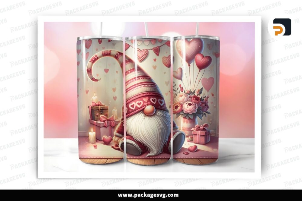 Valentine Gnome 3 Sublimation Design, 20oz Skinny Tumbler Wrap LR01QWW4 (2)