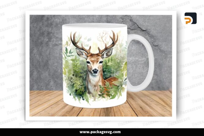 Watercolor Deer Sublimation Design, 11oz 15oz Skinny Mug Wrap LRA3FKWQ (1)