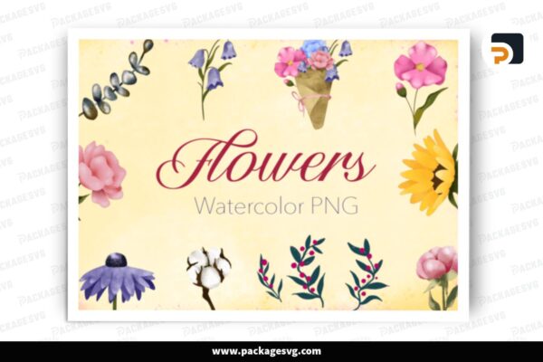Watercolor Flower Clipart SVG Bundle, 10 Designs Free Download