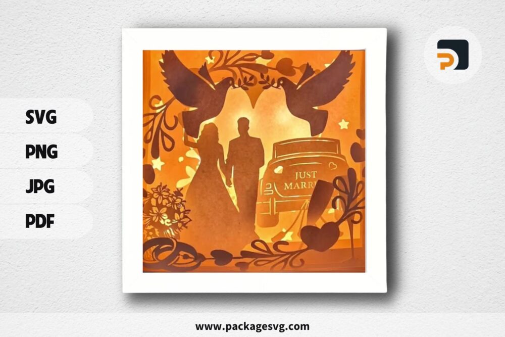 Wedding Car Couple Lightbox, Valentine SVG Paper Cut File (1)