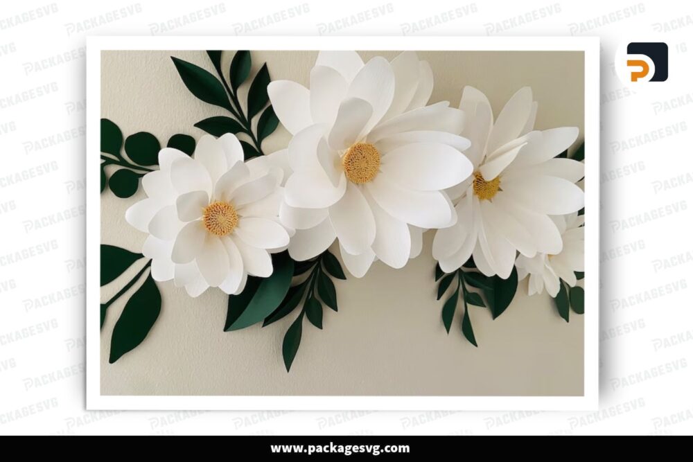 White Daisy Flower Template, SGV Paper Cut File