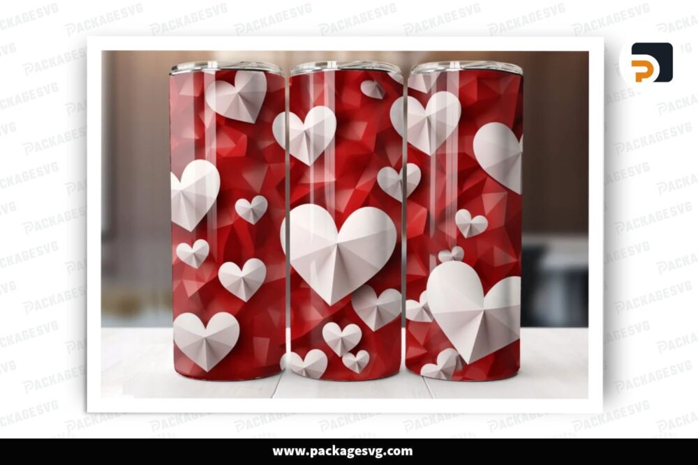 White Heart Sublimation Design, 20oz Valentine Skinny Tumbler Wrap (2)