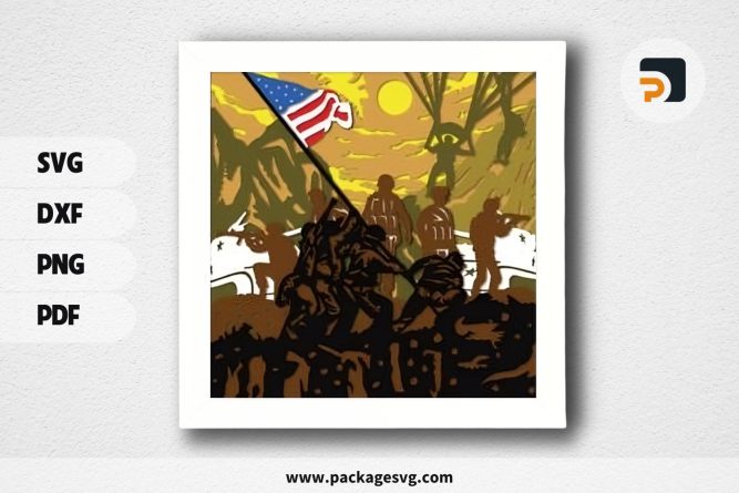 3D American Military Shadowbox, SVG Paper Cut File (1)