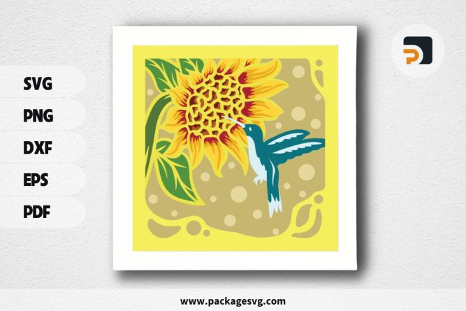3D Birds With Sunflower Shadowbox, SVG Paper Cut File LS31TCU4 (2)